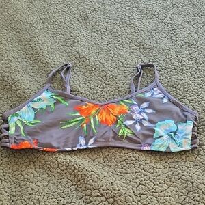 Kona Sol Floral Bikini Top - Gray with Orange and Blue Accents